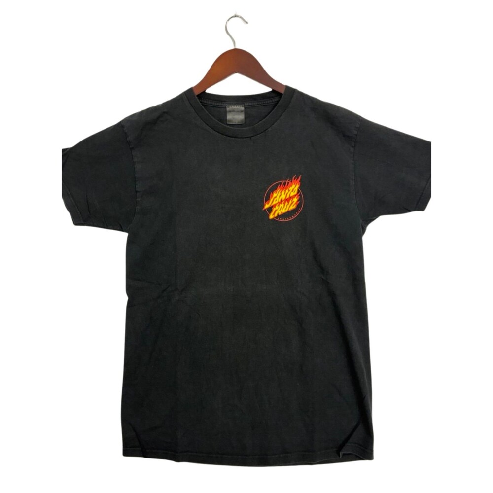 Santa Cruz T Shirt Mens M Black Flame Logo Skateboard Skate Graphic Tee Faded